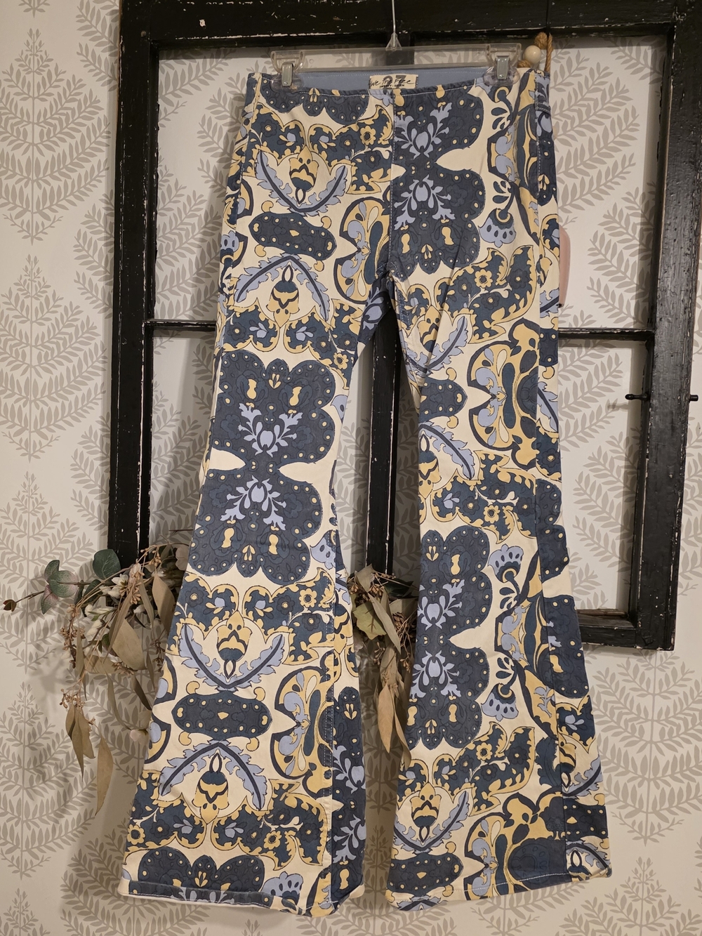 We The Free Navy, Yellow & Cream Paisley Boot-Cut Pants